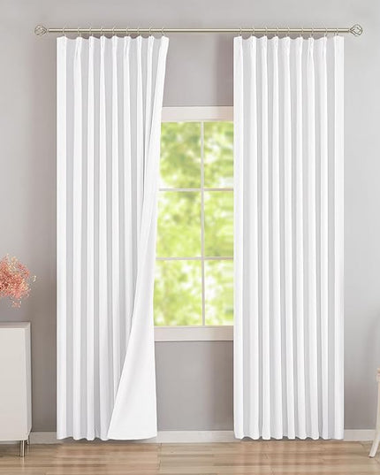DONREN Pure Withe 60 inch Wide Pinch Pleated 50% Blackout Curtains with Hooks - 90 inch Length Room Darkening Thermal Insulated Window Curtain Panels for Patio Sliding Glass Door,Pack of 2