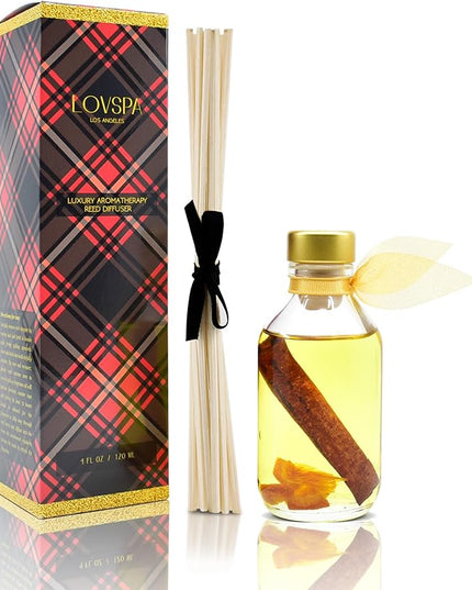 LOVSPA Reed Diffuser Set, Spiced Pomander Orange Cinnamon Scented Oil Diffuser with Sticks, Home Fragrance Accessories for Bathroom Shelf Decor, Aroma Diffusers for Home or Office Desk, USA Made