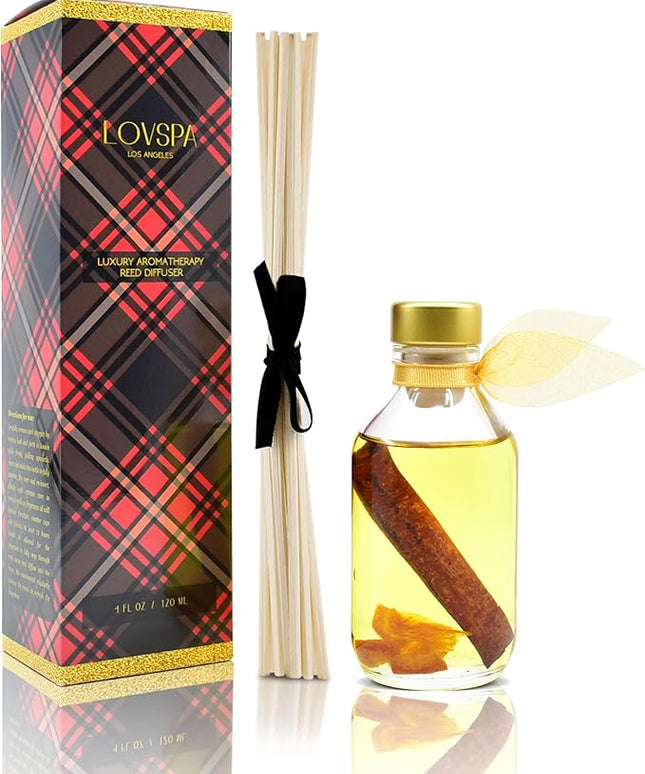 LOVSPA Reed Diffuser Set, Spiced Pomander Orange Cinnamon Scented Oil Diffuser with Sticks, Home Fragrance Accessories for Bathroom Shelf Decor, Aroma Diffusers for Home or Office Desk, USA Made