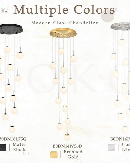 KoKo&Yukina 12-Light Gold Mid Century Modern Chandelier for Living Room Staircase Chandelier for Entryway Globe Milky White Glass Pendant Light High Ceiling Chandeliers Foyer (Bulb & Remote Incl.)