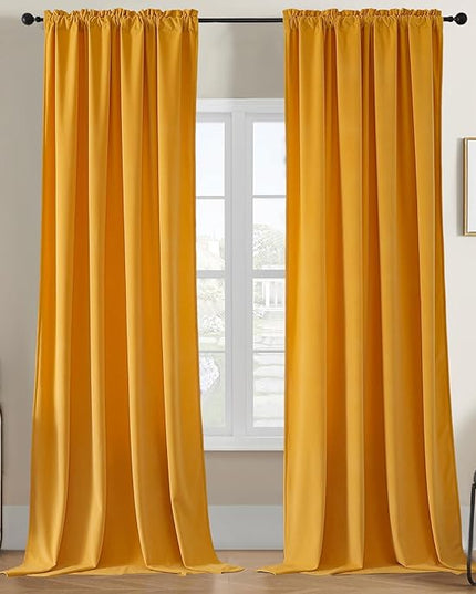 Joydeco Yellow Velvet Curtains 96 inch Length 2 Panels, Luxury Blackout Rod Pocket Thermal Insulated Window Curtains, Super Soft Room Darkening Drapes for Living Dining Room Bedroom,W52 x L96 inches