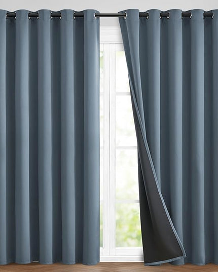 Yakamok 100% Blackout Lined Panels, Room Darkening Thermal Insulated Blackout Curtains for Bedroom, Heat Blocking Drapes for Living Room(70Wx84L, Stone Blue, 2 Panels)