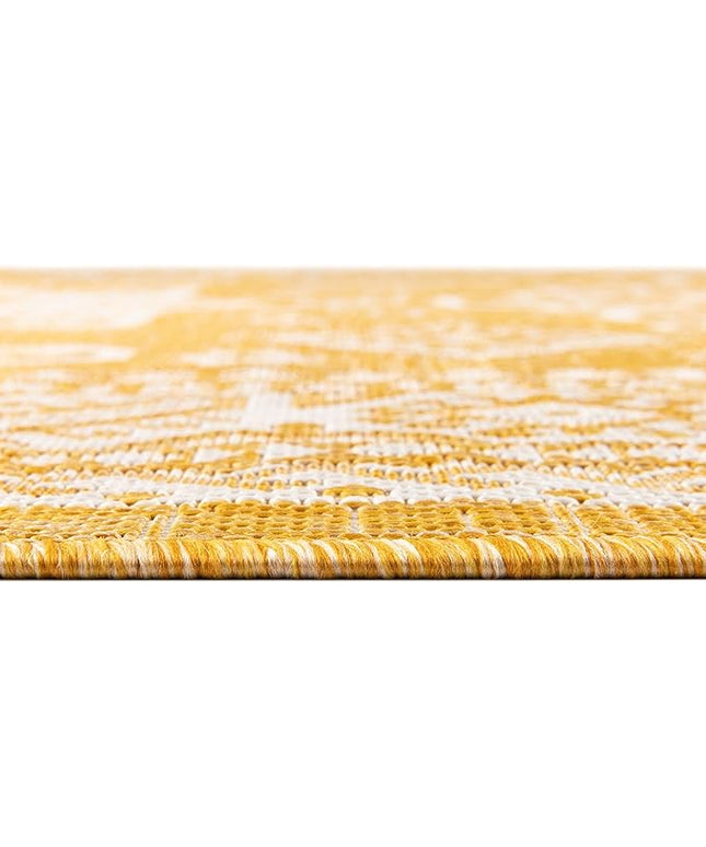 Rugs.com Outdoor Aztec Collection Rug – 10' x 14' Yellow Flatweave Rug Perfect for Living Rooms, Large Dining Rooms, Open Floorplans