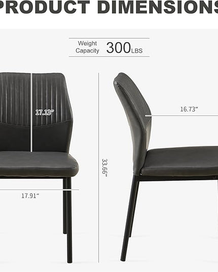 Dining Chairs Set of 4, PU Leather Dining Room Chairs, Comfortable Upholstered Kitchen Chair with Black Metal Legs for Living Room, Dining Room, Dark Grey