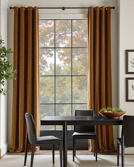 Lazzzy Blackout Velvet Thermal Insulated Curtains 96 Inch Long Drapes for Bedroom Room Darkening Window Treatments Grommet Luxury Living Room Drapes Set of 2 Panels Gold Brown