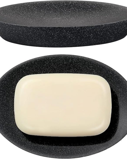 Shinowa Soap Dish, Resin Soap Saver Sponge Dish Tray Mini Storage Tray for Bathroom Bedroom Vanity Table Kitchen Counter-Top Organization, Gravel Black