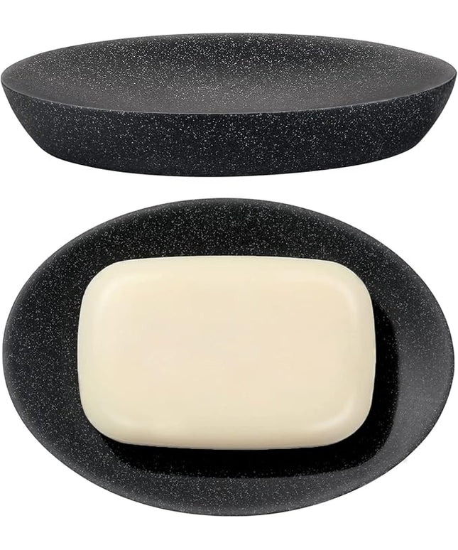 Shinowa Soap Dish, Resin Soap Saver Sponge Dish Tray Mini Storage Tray for Bathroom Bedroom Vanity Table Kitchen Counter-Top Organization, Gravel Black