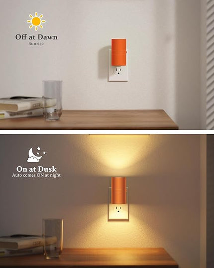 JandCase Night Lights Plug into Wall, Dimmable Night Light Plug in with Orange Shade, Modern Night Lights with Dusk to Dawn Sensor, Soft White 3000K, 0-100LM Nightlight for Hallway Bedroom, 2 Pack