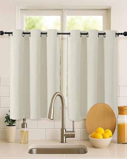 Simplebrand Natural Short Cafe Curtains 36 Inch Length 2 Panels Set, Half Window Grommet Privacy Drape Tiers for Kitchen, Thermal Insulated Room Darkening Curtains for Bathroom Shades, W40 x L36
