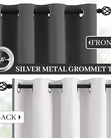 Yakamok Room Darkening 100% Blackout Curtains Grommet Window Treatments with 2 Thick Layers-Charcoal Grey Thermal Insulated Drapes Set of 2 Panels for Bedroom Living Room 52 Inches by 72 Inches Length