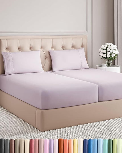 Split King Size 5 Piece Sheet Set - Comfy Breathable & Cooling Bed Sheets Set - Hotel Luxury Bedding for Women, Men, Kids, Teens, Boys & Girls - Deep Pockets, Soft, Wrinkle Free - Oeko-Tex - Light Lav
