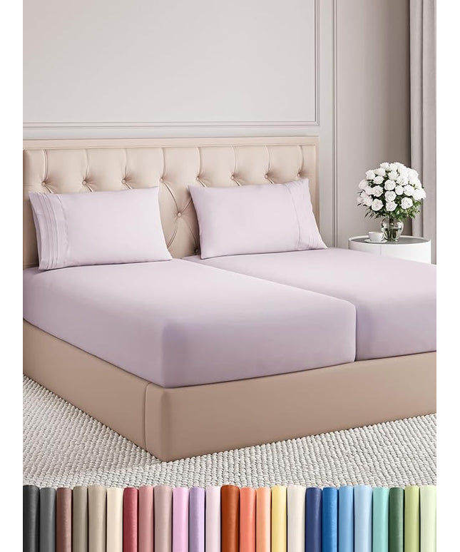 Split King Size 5 Piece Sheet Set - Comfy Breathable & Cooling Bed Sheets Set - Hotel Luxury Bedding for Women, Men, Kids, Teens, Boys & Girls - Deep Pockets, Soft, Wrinkle Free - Oeko-Tex - Light Lav