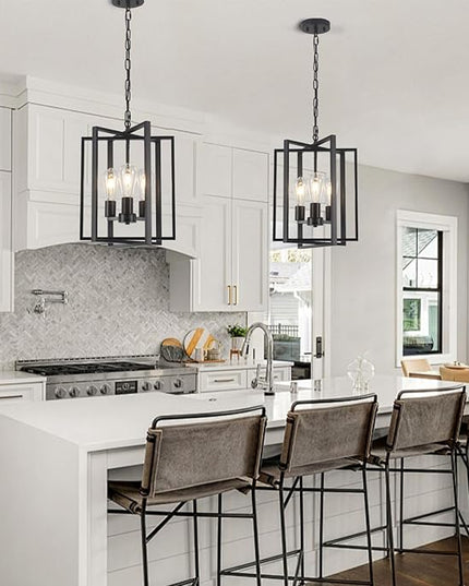 Black Farmhouse Modern Chandelier Light Fixture for Dining Room, 3 Light Rustic Kitchen Island Metal Pendant Hanging, Adjustable Geometric Foyer Light Fixtures for Entryway Hallway Living Room