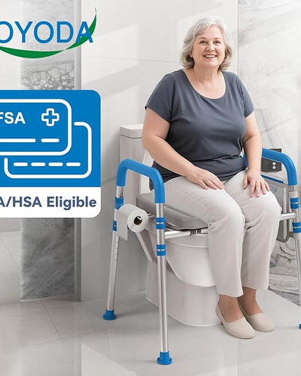 Raised Toilet Seat with Handles, Padded Toilet Seat Risers for Seniors, Adjustable Height & Width Toilet Riser, Handicap Elevated Toilet Seat 500lb, Fit Any Toilet