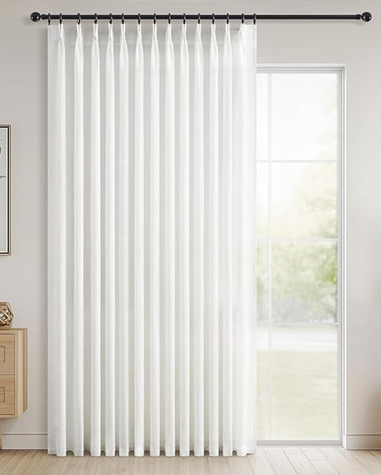 Topfinel White Pinch Pleated Linen Curtains 84 Inch Length 1 Panels for Bedroom Living Room Textured Cream Semi Sheer Window Curtain Boho Neutral Back Tab Pinch Pleat Drape with Hooks 84 Inches Long
