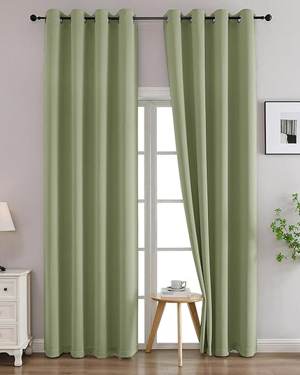 Simplebrand Sage Green Curtains for Bedroom Living Room 96 Inches Long 2 Panels Set, Room Darkening Thermal Insulated Curtains & Drapes, Solid Grommet Noise Reducing Window Treatment, W50 x L96 Inch