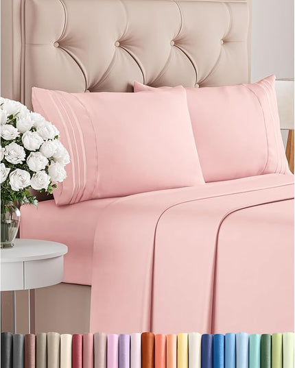 King Size 4 Piece Sheet Set - Comfy Breathable & Cooling Bed Sheets Set - Hotel Luxury Bedding for Women, Men, Kids, Teens, Boys & Girls - Deep Pockets, Ultra-Soft, Wrinkle Free - Oeko-Tex - Baby Pink