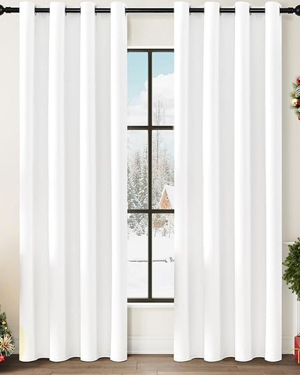 ChrisDowa 100% Blackout Pure White Solid Curtains 90 Inches Long 2 Panels for Bedroom Living Room,Farmhouse Room Darkening Thermal Insulated Soundproof Grommet Top Window Treatment Drapes,52x90