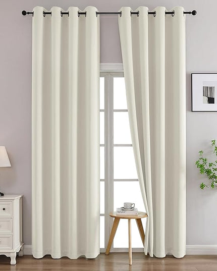 Simplebrand Natural Curtains for Bedroom Living Room 96 Inches Long 2 Panels Set, Room Darkening Thermal Insulated Curtains & Drapes, Solid Grommet Noise Reducing Window Treatment, W50 x L96 Inch