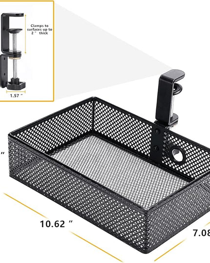 Mesh Desk Organizer and Clamp-on Swivel Pencil Drawer, Desk Hidden Extra Sturdy C-Clamp Mount System and Easy to Instal, Home Office Art Supply Storage Box (Black)