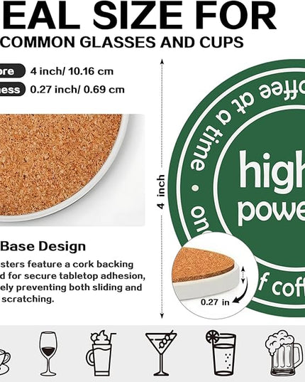 zcyhtqp, One Cup of Coffee at a Time, Funny Absorbent Round Ceramic Stone Coasters Set of 4 with Cork Base, Funny Coffee Coasters, Gifts for Home, Kitchen, Office Table Décor