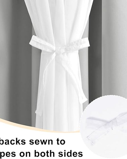 Hiasan Blackout Curtains with White Sheer Overlay, Mix & Match Double Layer Thermal Insulated Room Darkening Curtains for Bedroom, Living Room, 2 Window Panels with Tiebacks, Silver Grey, 52W X 96L