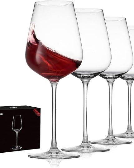 JBHO Hand Blown Italian Style Crystal Bordeaux Wine Glasses - Great Gift Packaging - Red Wine Glasses Lead-Free Premium Crystal Clear Glass - Set of 4-18 Ounce