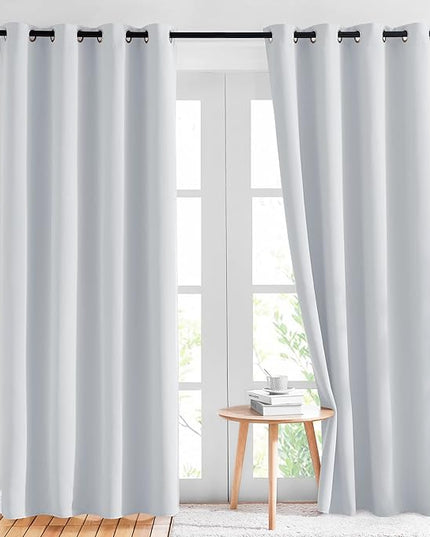 NICETOWN Room Darkening Curtains for Living Room - Easy Care Solid Thermal Insulated Grommet Panels/Drapes for Bedroom (2 Panels, 52 by 84, Greyish White)
