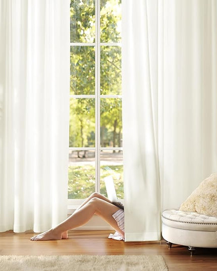 Anmao Non-See-Through Cream Privacy Semi Sheer Curtains for Living Room 72 Inch Length 2 Panels Set, Light Filtering That Let Light in Rod Pocket Window Drapes for Bedroom, 52W x 72L, Beige Yellow