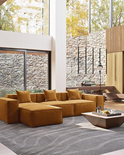 POVISON 115" Modular Sectional Sofa for Living Room Modern Large Sectional Couche Velvet L Shaped Deep Seat Sofa Set 3 Seats with Reversible Ottoman Oversized Big Comfy Cloud Couch for House Office