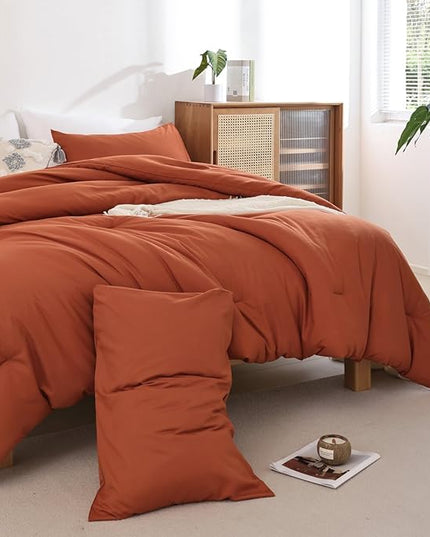 ROSGONIA California King Comforter Set Burnt Orange,3pcs(1 Boho Terracotta Cal King Comforter & 2 Pillowcases),All Season Rust Blanket Quilt Oversized