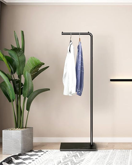 Metal Coat Rack, Modern Clothing Tree with Heavy-weight Slate Base, Small Coat Stand for Entryway/Bedroom/Hallway, Standing Plant Hanger, Matte Black