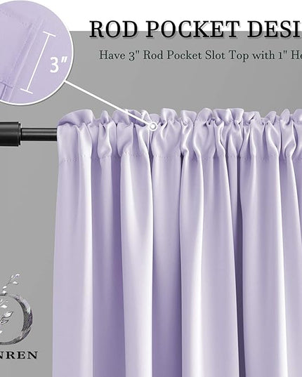 DONREN Violet Light Purple Curtains Room Darkening for Bedroom - Rod Pocket Blackout Solid Curtains for Dining Room(42 W x 72 L 2 Panels)