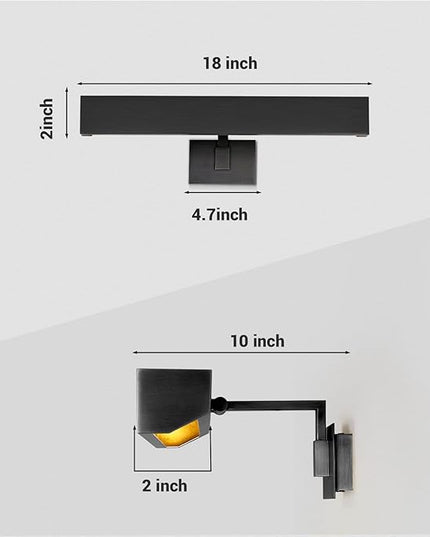 18" Picture Light Black Picture Light Hardwired, 2-Light Bronze Art Lights Dimmable Frame Lights for Wall, 3000k Gallery Light Art Frame Light 270° Gallery Lamp for Bathroom, Living Room, Hallway