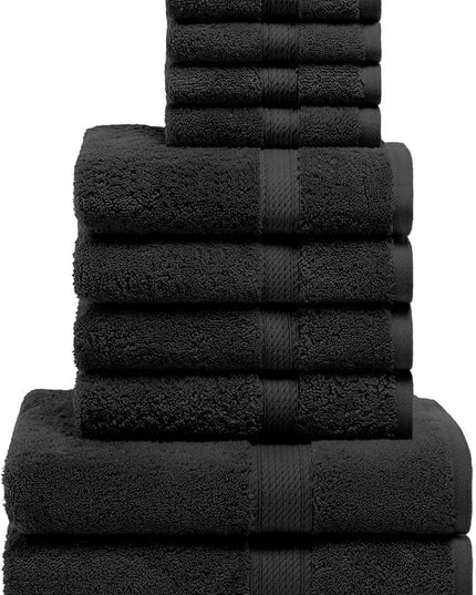 Superior Egyptian Cotton Pile 10 Piece Towel Set, Includes 2 Bath, 4 Hand, 4 Face Towels/Washcloths, Ultra Soft Luxury Towels, Thick Plush Essentials, Guest Bath, Spa, Hotel Bathroom, Black