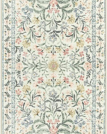 Wonnitar Washable Rug Runner 2'6''x8', Boho Floral Hallway Runner Rug 8ft Long Carpet for Bedroom, Soft Non Slip Ultra-Thin Beige Carpets for Bathroom Kitchen Bedside