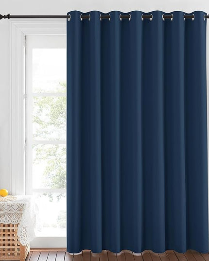 NICETOWN Vertical Blinds for Sling Glass Patio Door - Silver Grommet Top Privacy Blackout Window Curtains for Bedroom, 100 inch Extra Wide Drapes (Moroccan Blue, W100 x L84, 1 Panel)