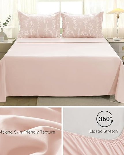 MUXHOMO Cameo Pink Twin Comforter Set, Elegant Floral Print Bed in a Bag 5 Pieces, Ultra Soft & Breathable Reversible Botanical Pattern Bedding Set with Comforter, Sheets, Pillowcase, and Sham