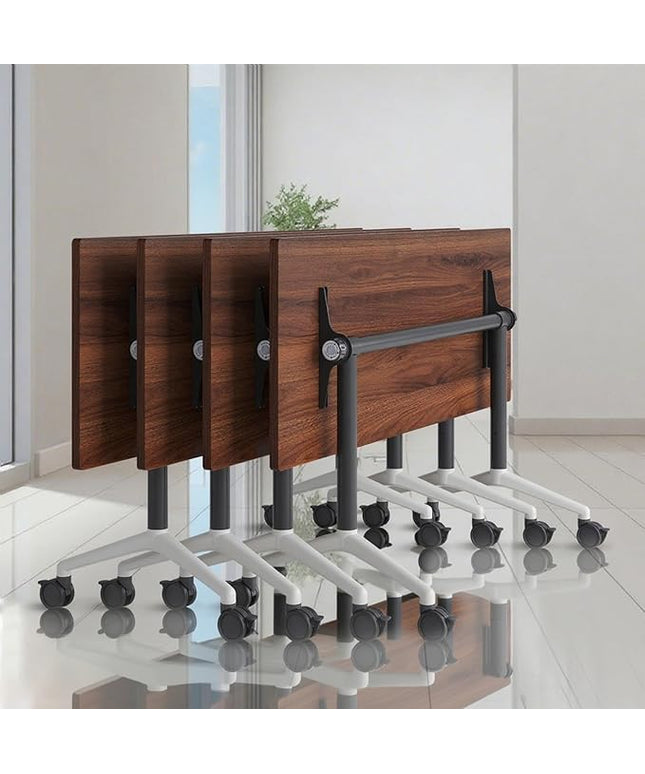 Conference Table, Folding Conference Room Tables, Modern Flip Top Seminar Training Meeting Table with Wheels, Modular Foldable Conference Tables for Home Office Classr (Brown 4 Pack 47.2inch)