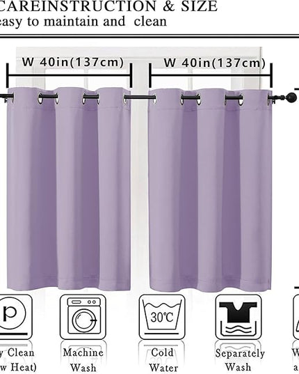 Simplebrand Lilac Short Cafe Curtains 36 Inch Length 2 Panels Set, Half Window Grommet Privacy Drape Tiers for Kitchen, Thermal Insulated Room Darkening Curtains for Bathroom Shades, W40 x L36