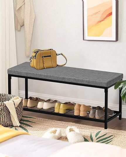 Shoe Bench, 43.3" Entryway Bench with Cushion Seat, Shoe Rack Bench with Storage, Modern Style, Holds Up to 350 lb, for Living Room, Bedroom, Hallway, Grey