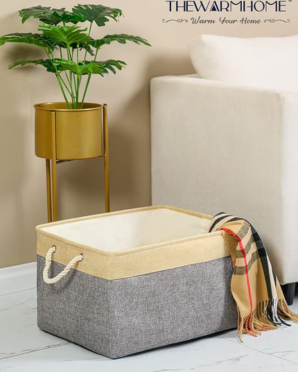TheWarmHome Storage Baskets for Organizing, Extra Large-3Pack, 17.7L×13.8W×9.8H inch Large Sturdy Storage Bins, Decorative Storage Baskets for Shelves Closet Nursery (Gold&Grey)