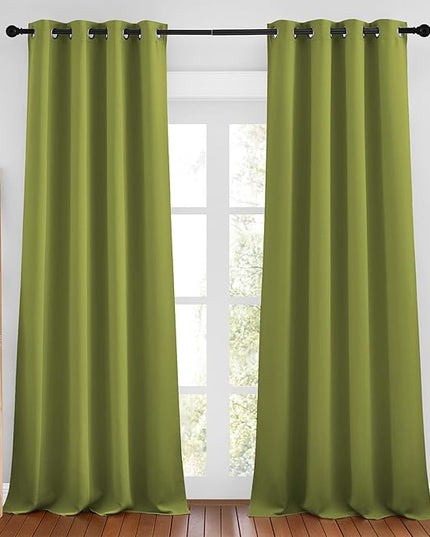 NICETOWN Room Darkening Curtain Panel Grommet - Home Decorations Thermal Insulated Solid Grommet Top Room Darkening Living Room Panels/Drapes for Gift (Fresh Green, 1 Pair, 46 x 90-Inch)