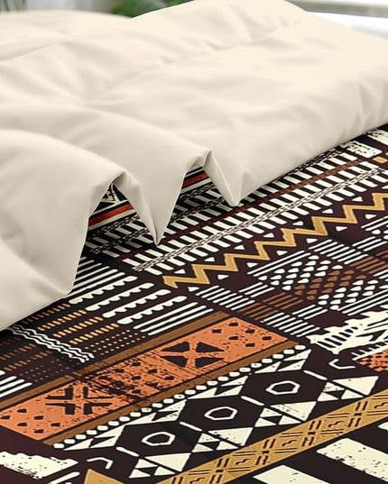Comforter Set King Size, Vintage Tribal African 7 Pcs Bedding for Kids and Adults, Brown Abstract Patchwork Bed Sheet Sets with Fitted Sheet 2 Pillowcases & 2 Shams