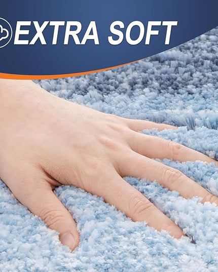 OLANLY Bathroom Rug Set 2 Piece, Soft Absorbent Microfiber Bath Mats and U-Shaped Contour Toilet Rug, Non-Slip, Machine Wash Dry, Plush Shaggy Bath Mats for Bathroom (30"x20"+24"x20", Blue)