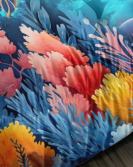 Ocean Bedding Turtle Comforter Set Full Size,Undersea World Bedding Collections for Kids Teens Boys Room Decor,Colorful Coral Aquatic Plants Beach Themed Bedding with 2 Pillowcases.