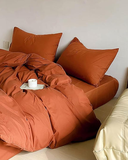 Luxlovery Burnt Orange Comforter Set Queen Rust Bedding Set Caramel Solid Blanket Quilts Rust Reddish Orange Terracotta Color 3 Piece Comforter Set for Queen Bed