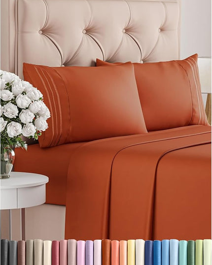 King Size 4 Piece Sheet Set - Comfy Breathable & Cooling Bed Sheets Set - Hotel Luxury Bedding for Women, Men, Kids & Teens - Deep Pockets, Easy-Fit, Super Soft & Wrinkle Free - Oeko-Tex - Terracotta