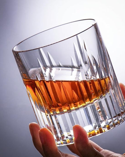 KAMMAK Crystal Whiskey Glasses Set of 2, Luxury 7.44oz Old Fashioned Glasses Stemless, Hand Blown Cocktail Glasses, Handcrafted Cut White Scotch Cup for Women, Men Gift for Bourbon,Home Bar
