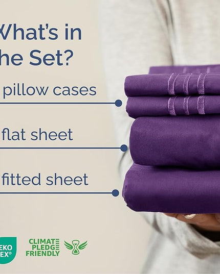 Queen Size 4 Piece Sheet Set - Comfy Breathable & Cooling Bed Sheets Set - Hotel Luxury Bedding for Women, Men, Kids, Teens, Boys & Girls - Deep Pockets, Ultra-Soft, Wrinkle Free - Oeko-Tex - Purple